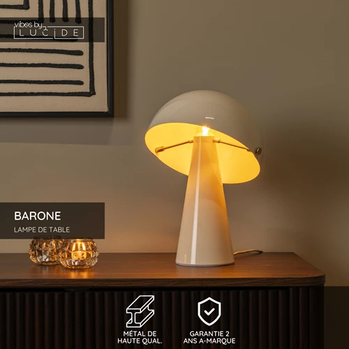 Lucide BARONE - Lampe de table - Ø 23 cm - 1xE27 - Crème | Vibes - USP